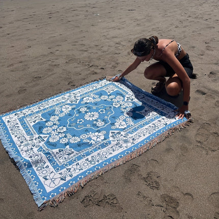 Boho Blue Daisy Bloom Travel Blanket with Soft Microfiber Fabric for Outdoor Comfort 5