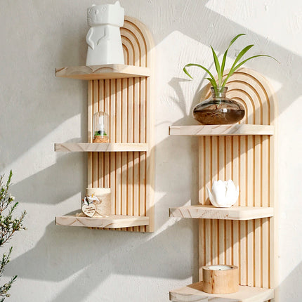 Boho | Floating Wood Wall Shelf with 3-Tier Design | Stylish Storage for Home Decor 0
