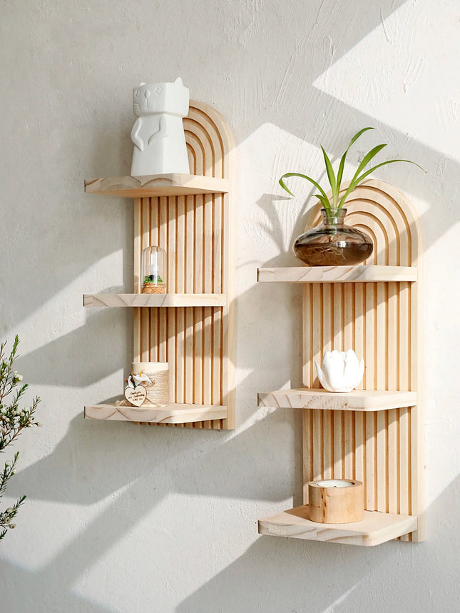 Boho | Floating Wood Wall Shelf with 3-Tier Design | Stylish Storage for Home Decor 0