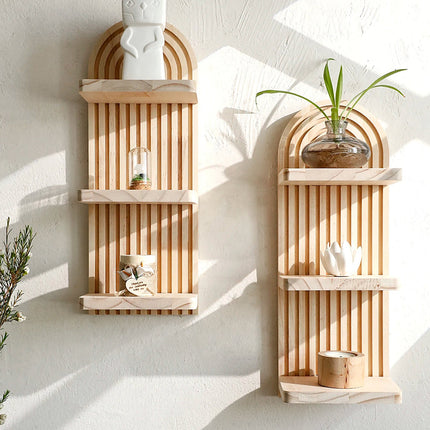 Boho | Floating Wood Wall Shelf with 3-Tier Design | Stylish Storage for Home Decor 1