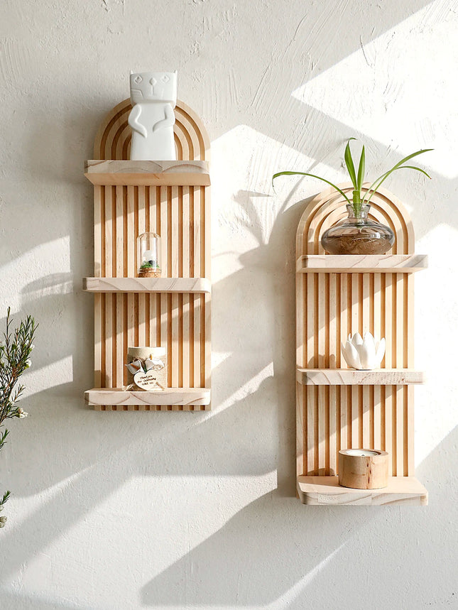Boho | Floating Wood Wall Shelf with 3-Tier Design | Stylish Storage for Home Decor 1