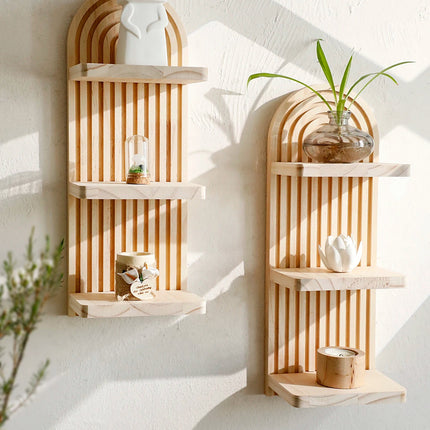 Boho | Floating Wood Wall Shelf with 3-Tier Design | Stylish Storage for Home Decor 2