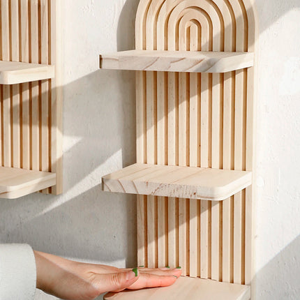 Boho | Floating Wood Wall Shelf with 3-Tier Design | Stylish Storage for Home Decor 4