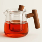 Glass Teapot with Infuser, Borosilicate Teapot with Wooden Handle, Small Tea Maker for Loose Leaf Tea, Tea Lover Gift