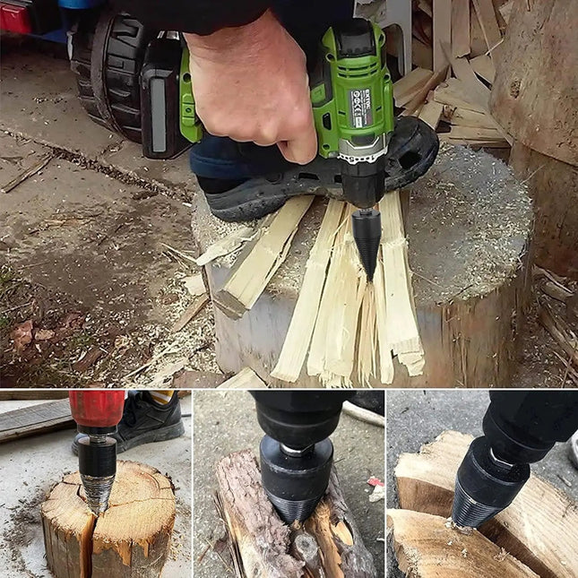 Log Splitter Drill Bit, Firewood Splitter for Cordless Drill, Wood Splitter with 4 Shank Adapters for Fireplace Wood_01