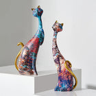 Cat Figurines Set of 2, Colorful Cat Statues, Modern Cat Sculpture for Bookshelf Decor, Living Room Decor and Desk Decor