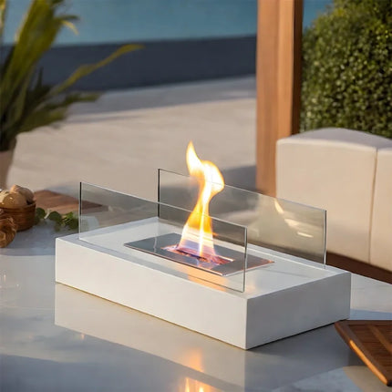 Tabletop Fireplace with Tempered Glass Panels | Elegant Indoor & Outdoor Ambiance for Cozy Gatherings
