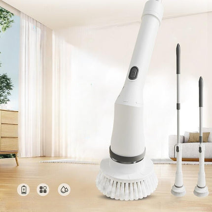 Electric Telescopic Scrubber with Long Handle & Interchangeable Heads | Multifunctional Cleaning Tool for Easy Reach and Efficiency