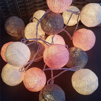 Cotton Ball Garland with LED Lights in Various Lengths | Versatile Decorative String for Cozy Atmosphere