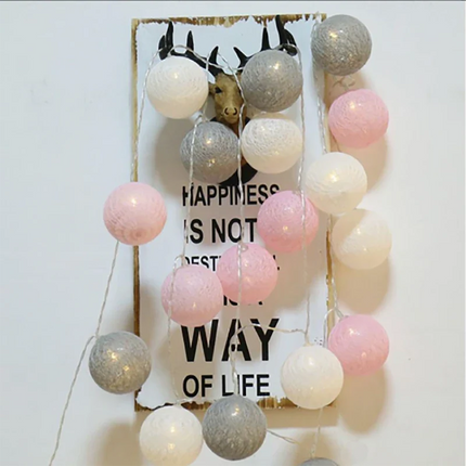Cotton Ball Garland with LED Lights in Various Lengths | Versatile Decorative String for Cozy Atmosphere