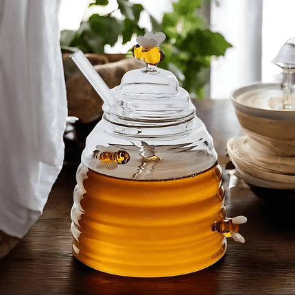Glass Honey Jar 15 oz, Kitchen Decor with Amber Glass Bees – image 5