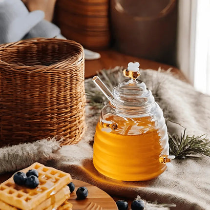 Glass Honey Jar 15 oz, Beehive Honey Pot with Honey Dipper – image 4