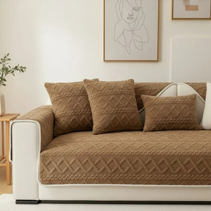 Plush Couch Cover, Geometric Anti Slip Sofa Cover