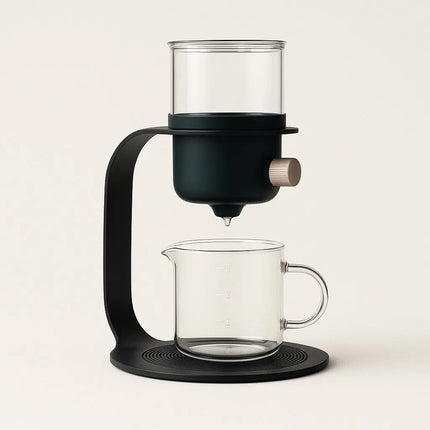 Glass Tea Brewer with Flow Control Valve and Glass Cup with Handle, Vertical Tea Maker