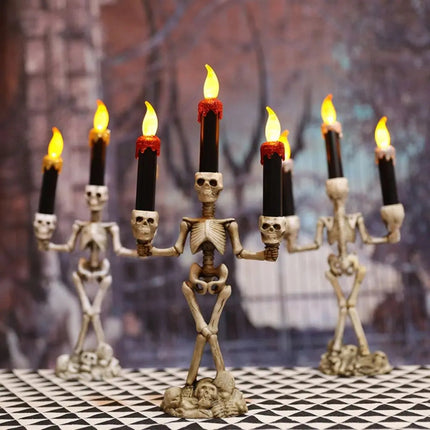 Halloween Candelabra, Skeleton Candle Holder with Flameless Candles – image 4