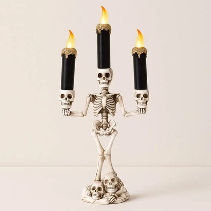 Halloween Candelabra, Skeleton Candle Holder with Flameless Candles, Halloween Decorations for Party and Haunted House