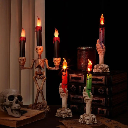 Halloween Candelabra, Skeleton Candle Holder with Flameless Candles