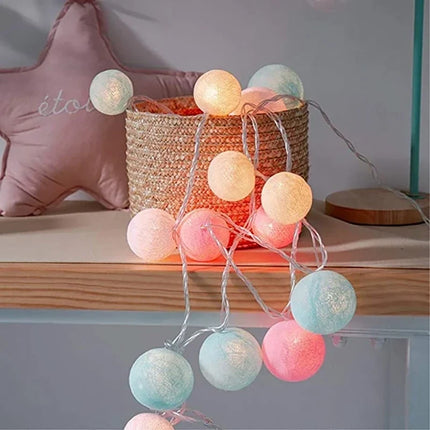 Cotton Ball Garland with LED Lights in Various Lengths | Versatile Decorative String for Cozy Atmosphere