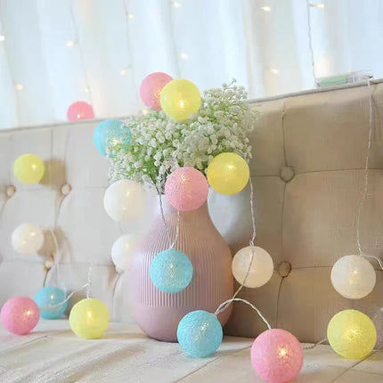 Cotton Ball Garland with LED Lights in Various Lengths | Versatile Decorative String for Cozy Atmosphere