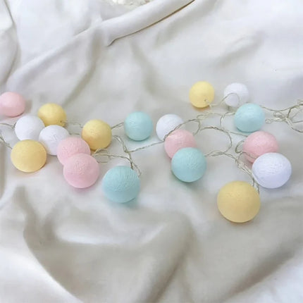 Cotton Ball Garland with LED Lights in Various Lengths | Versatile Decorative String for Cozy Atmosphere