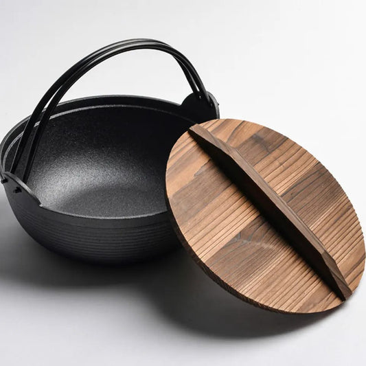 Cast Iron Wok Pan with Flat Bottom & Wooden Lid | Versatile Cooking for Healthy Meals 0