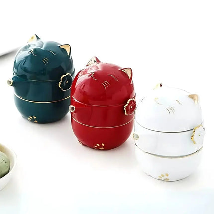 Travel Tea Set with Case, Fortune Cat Ceramic Teapot with 2 Teacups – image 8