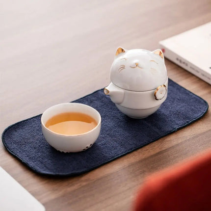 Fortune Cat Ceramic Teapot with 2 Teacups, Portable Chinese Tea Set for Office and On the Go – image 4