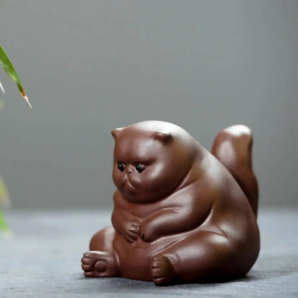 Cat Tea Pet, Handmade Purple Clay Tea Pet Ornament