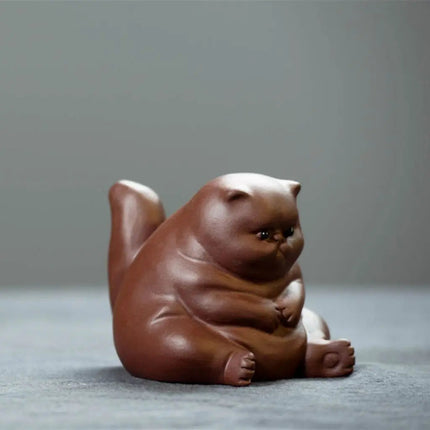 Cat Tea Pet, Angry Cat Mini Figurine for Tea Table and Desk Decor