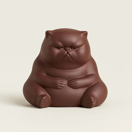 Cat Tea Pet, Handmade Purple Clay Tea Pet Ornament, Angry Cat Mini Figurine for Tea Table and Desk Decor