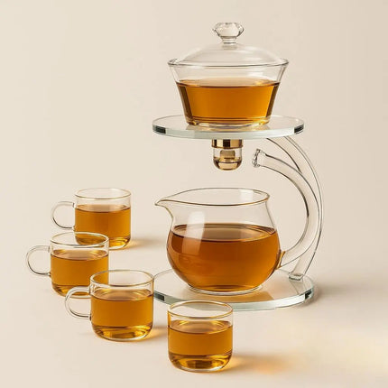 Glass Tea Set with Magnetic Automatic Tea Maker, Japanese Tea Set with Optional 4 Teacups