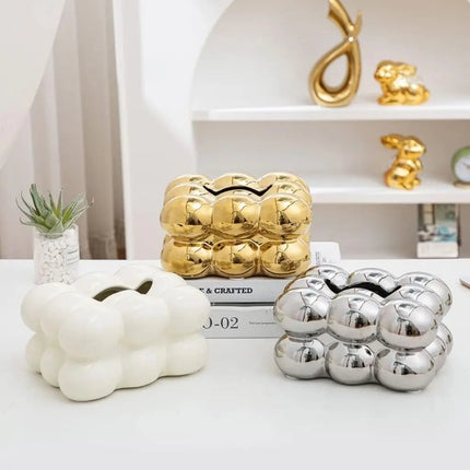 Ceramic Tissue Box Cover, Bubble Tissue Box Holder with Base – image 8