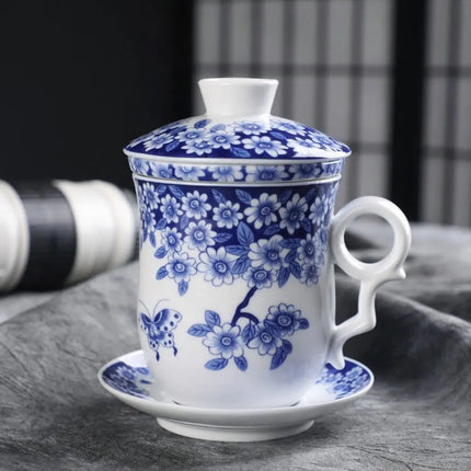 Ceramic Coffee Mug with Lid, Tea Mug with Mountain Design