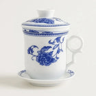 Ceramic Coffee Mug with Lid, Handmade Ceramic Mug for Office, Tea Mug with Mountain Design, Microwave Safe Coffee Cup