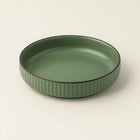 Ceramic Dinner Plate, Deep Serving Plate for Pasta and Salad, Vintage Ceramic Plates with Striped Edge, Dinnerware