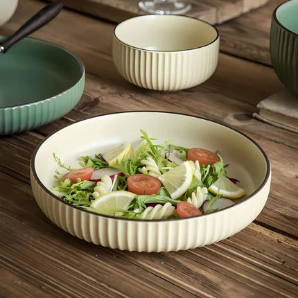 Ceramic Dinner Plate, Vintage Ceramic Plates with Striped Edge – image 4