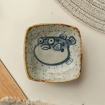 Porcelain Soy Sauce Plate, Sea Life Design Appetizer Dish