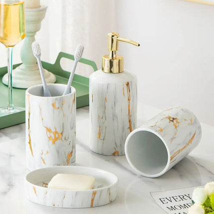Bathroom Decor Set, 4 Piece Marble Bathroom Accessories Set with Soap Dispenser and Dish