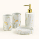 Bathroom Decor Set, 4 Piece Marble Bathroom Accessories Set with Soap Dispenser and Dish, Ceramic Bath Set