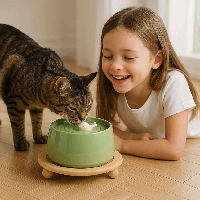 Ceramic Cat Water Fountain with Dual Filtration & Adjustable Flow | Fresh Hydration for Healthy Cats 0