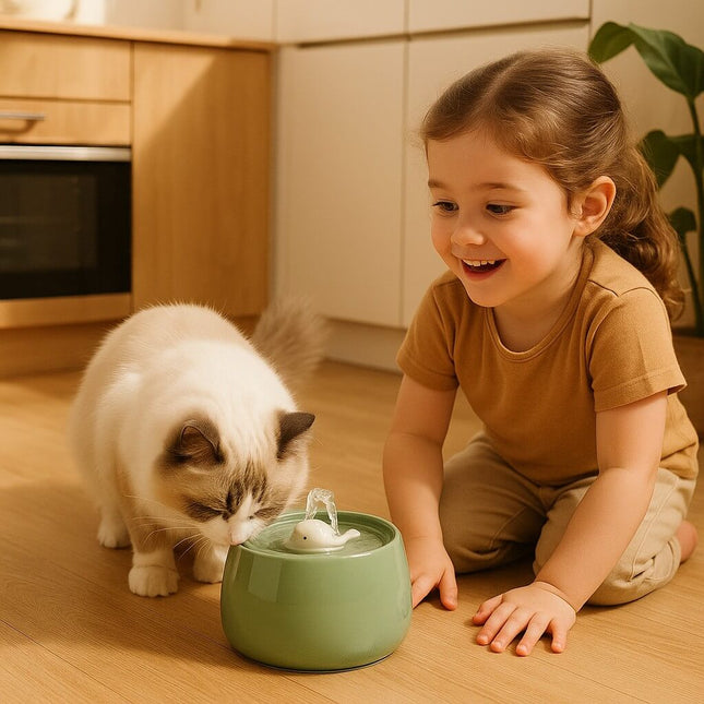 Ceramic Cat Water Fountain with Dual Filtration & Adjustable Flow | Fresh Hydration for Healthy Cats 1