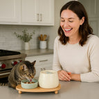Set fountain cream white + bowl green + wooden stand