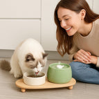 Set fountain green + bowl cream white + wooden stand