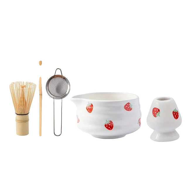 Ceramic Matcha Bowl Set with Charming Strawberry Design | Authentic Japanese Matcha Tea Experience 0