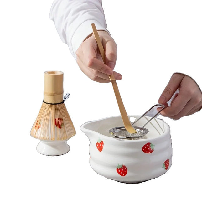 Ceramic Matcha Bowl Set with Charming Strawberry Design | Authentic Japanese Matcha Tea Experience 1