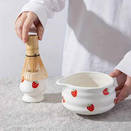 Ceramic Matcha Bowl Set with Charming Strawberry Design | Authentic Japanese Matcha Tea Experience 2