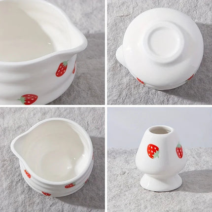 Ceramic Matcha Bowl Set with Charming Strawberry Design | Authentic Japanese Matcha Tea Experience 3