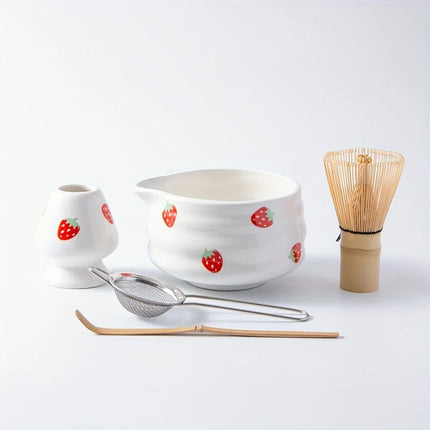 Ceramic Matcha Bowl Set with Charming Strawberry Design | Authentic Japanese Matcha Tea Experience 4