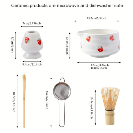 Ceramic Matcha Bowl Set with Charming Strawberry Design | Authentic Japanese Matcha Tea Experience 5