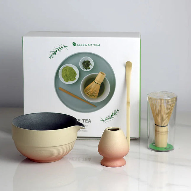 Ceramic Matcha Bowl Set with Spout Ombre Design & Bamboo Whisk | Perfect for Traditional Tea Preparation 1